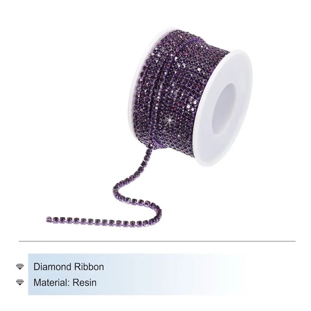 10 Yard 3mm Crystal Rhinestone Chain Trim Purple Gems Purple Base -[O]